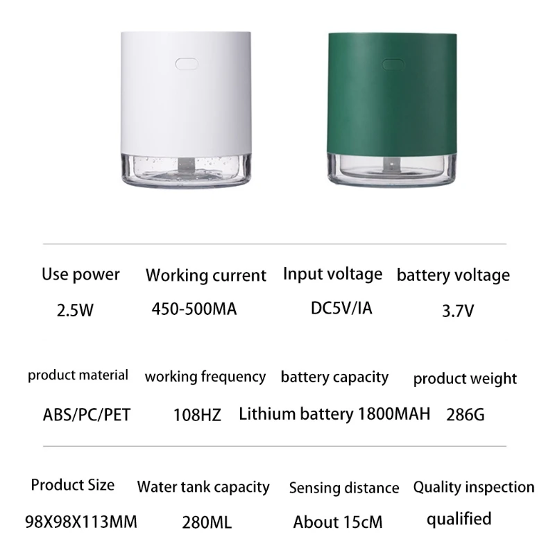 

280ml Intelligent Near-field Infrared Induction Spray Dispenser Sterilizer Portable Automatic Alcohol Disinfection Sprayer New