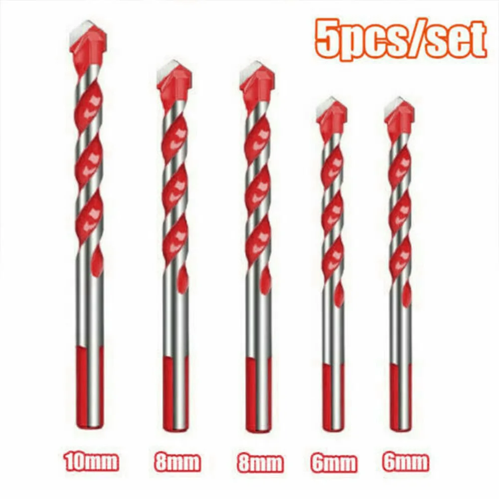 5pcs/set Spiral Drill Bits Multifunctional Alloy Tile Drill For Cerami Glass Concrete Hole Opener Kit Wall Drilling Rotarry Tool
