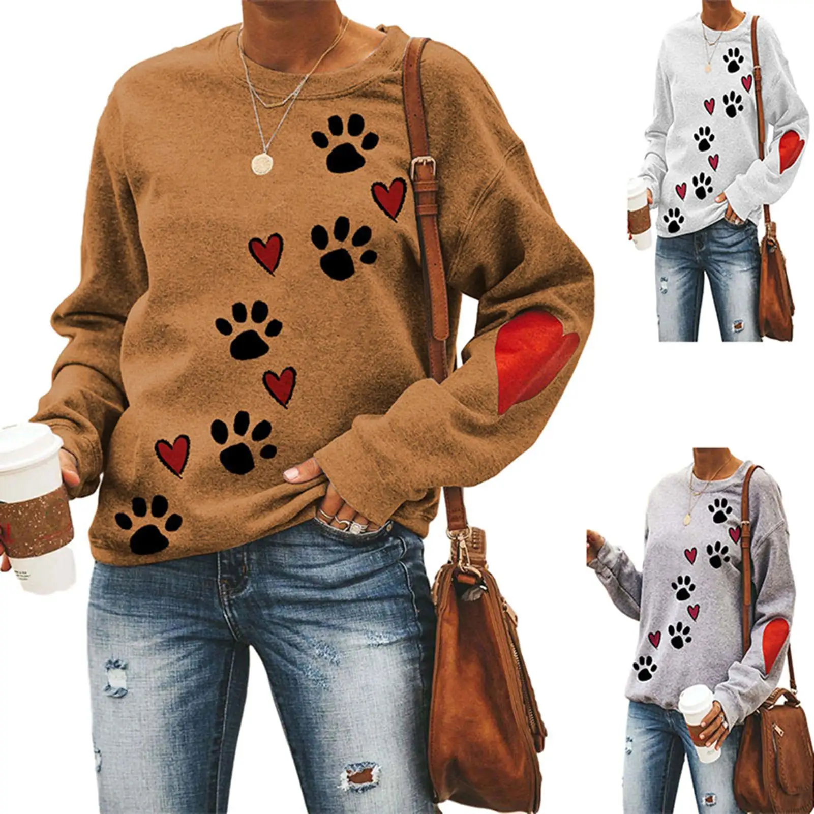 

Dog Paw Print Sweatshirt Fashion Women O-Neck Love Printed Hoodie Long Sleeves Tops Pullover Female Streetwear Hoody Plus Size
