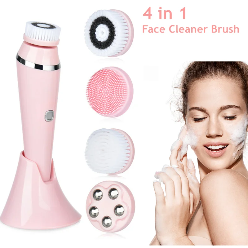 

Facial Cleansing Brush 4 in 1 Electric Ultrasonic Face Cleaner Brush Waterproof Deep Pore Makeup Remove Cleaning Skin Care Tool