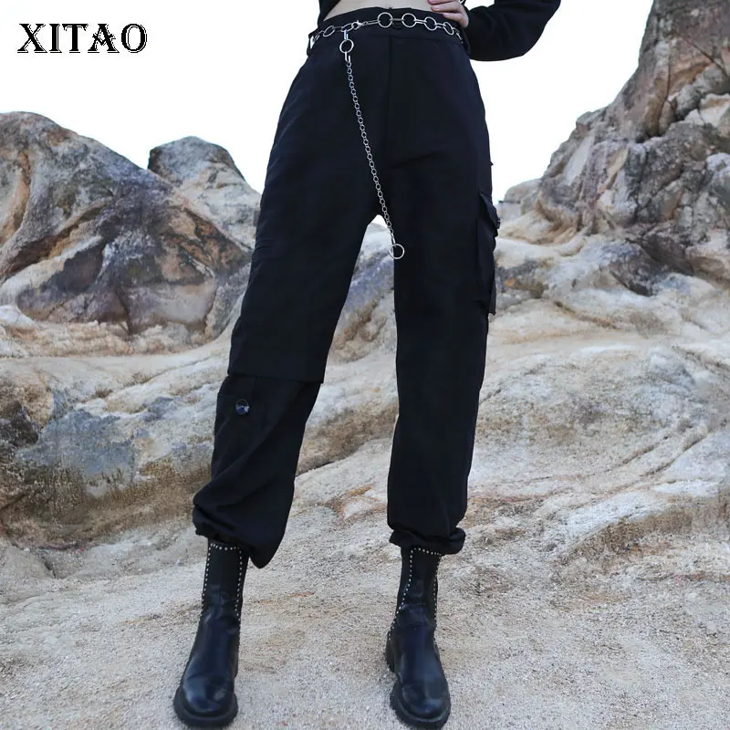 Женские брюки карго XITAO элегантные с высокой талией и карманами в Корейском стиле