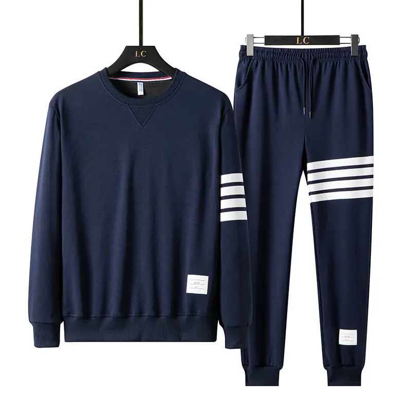 

Spring and autumn TB suit men's trend handsome Plush fashion pants autumn four bar sports casual sweater two piece set
