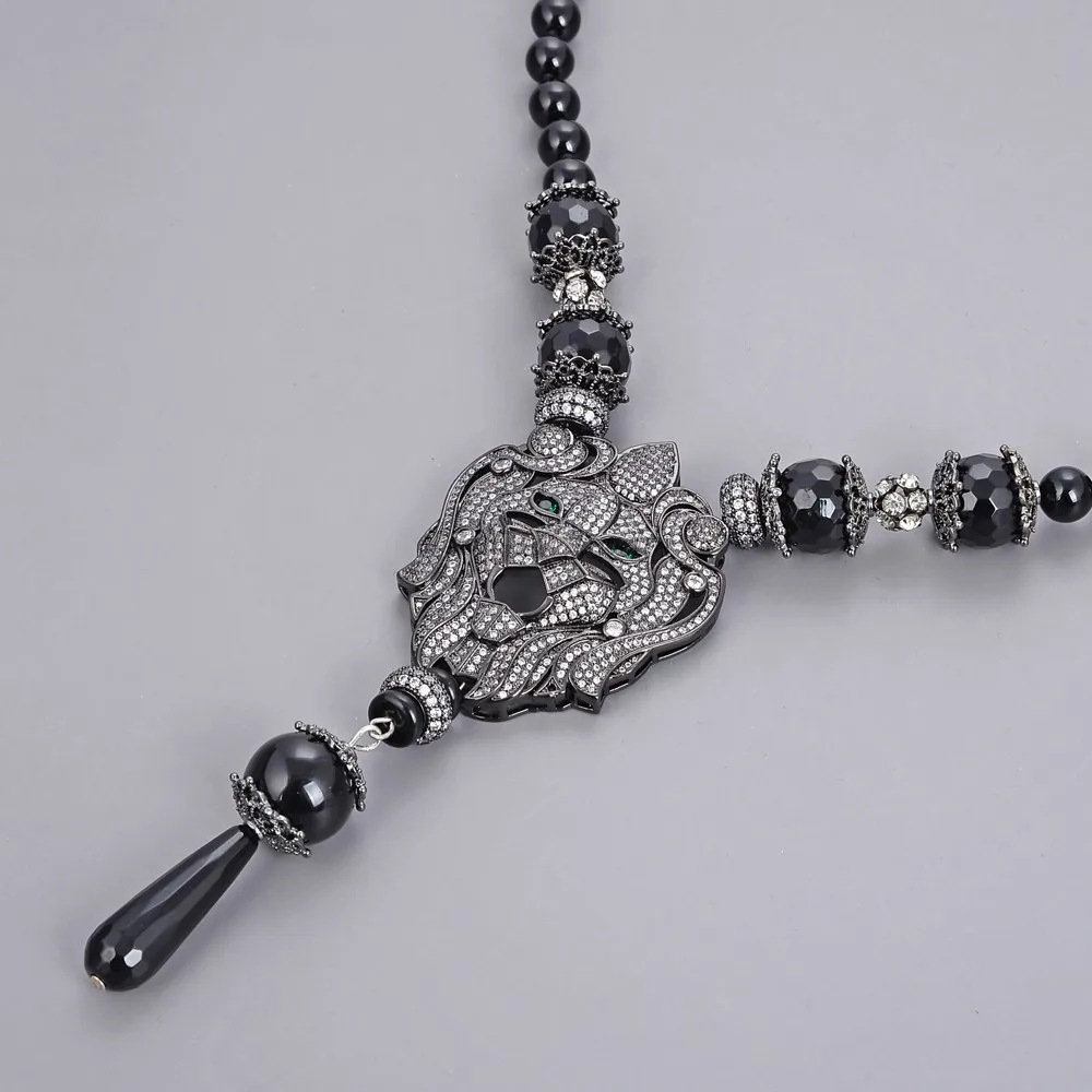 

GG Jewelry 26.5" Black Onyx Necklace Cz Pave Pendant