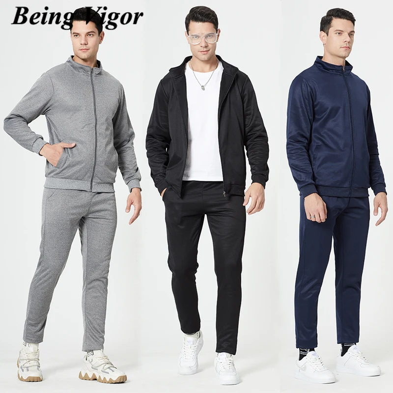 

Being Vigor New Men Winter Sets Sporting Suit Solid Color Zipper Fur Lining Sweatshirt &Sweatpants 2 Pieces Set Casual Tracksuit