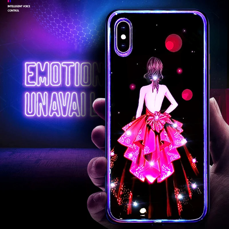 Smart Voice Control Cases for iPhone 11 Pro Max Cover Shiny Calling Flash Light Glass Case Girly Luminous Capa |