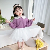 buttons children clothes spring summer girls cotton blouses shirts kids teenagers outwear breathable high quality