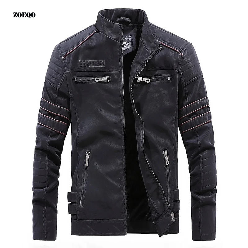 NEW FASHION Winter Jacket Men Stand Collar Motorcycle Leather Jackets  Washed Retro VELOUR LEATHER Leather Jacket Mens Coats