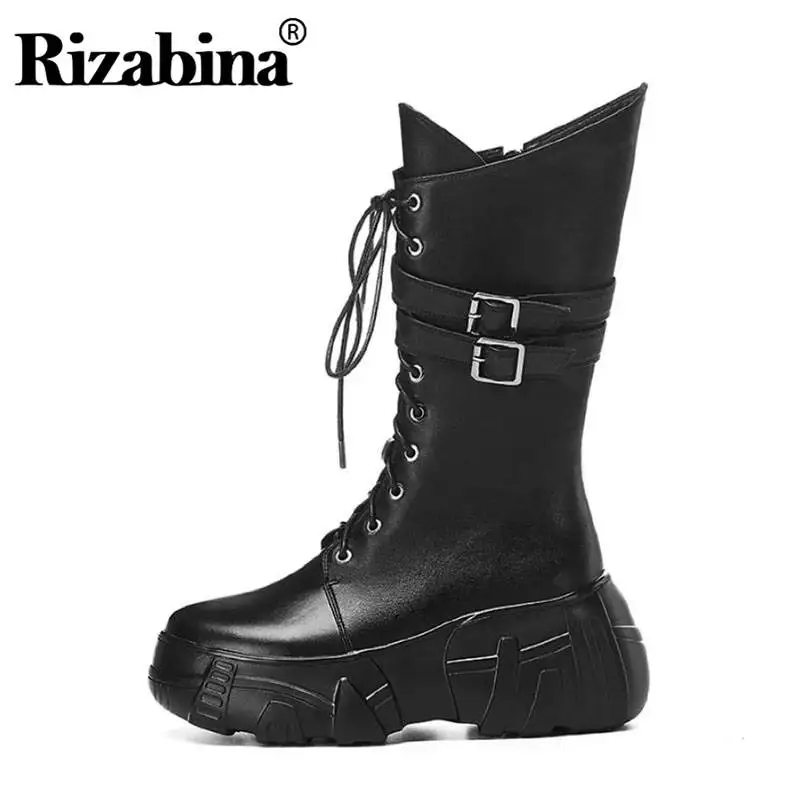 RIZABINA/женские полусапожки из натуральной кожи готическая обувь на платформе с