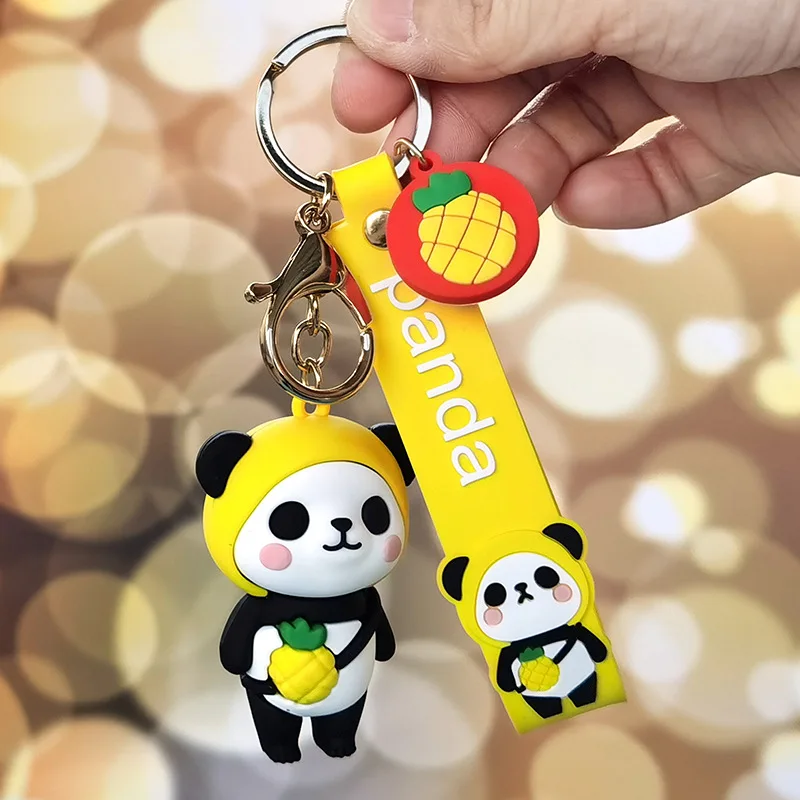 

China's panda Cute cartoon Panda keychain Silicone Key chains For Women 3D Animal For Car Key Holder bag ornaments Keyrings