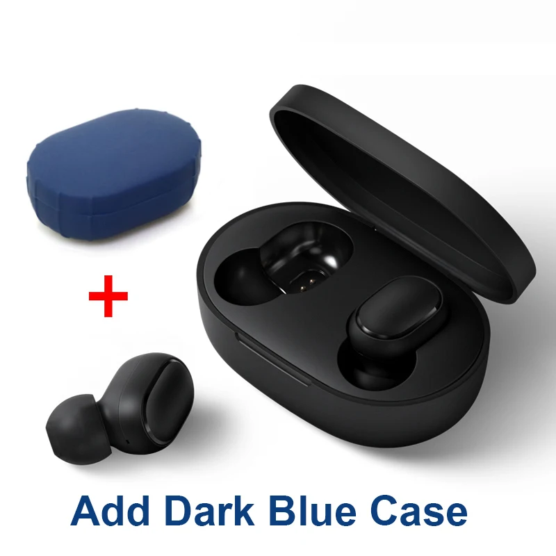 Xiaomi Redmi Airdots TWS Bluetooth наушники стерео басы BT 5,0 Eeadphones с микрофоном Handsfree Наушники управление AI - Цвет: Add dark blue case