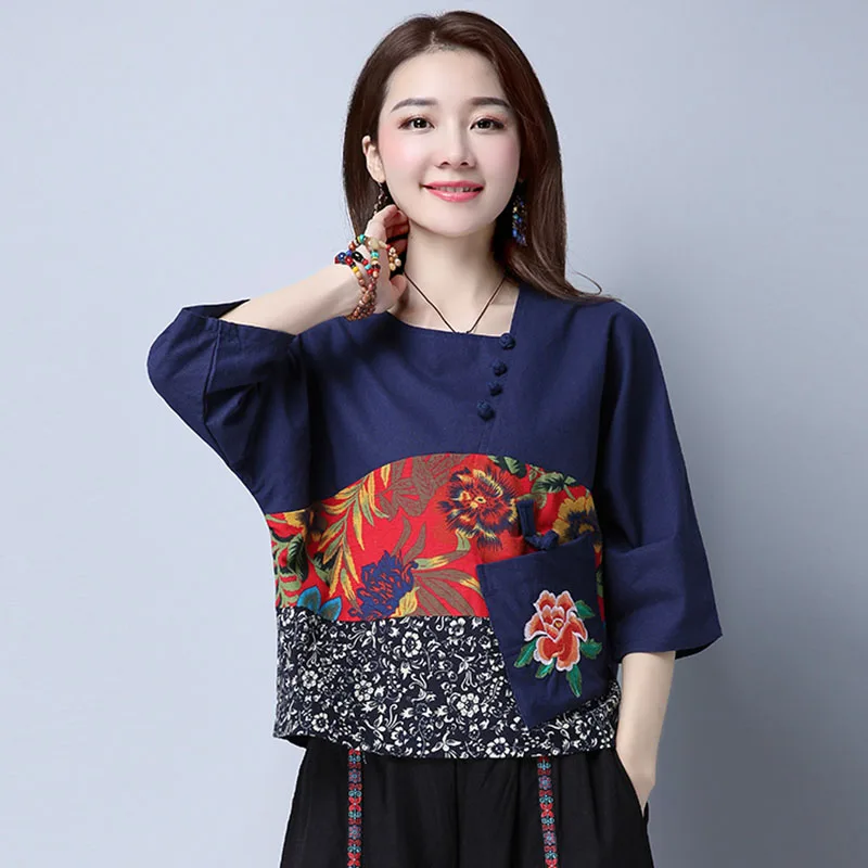 Женская свободная футболка с цветочной вышивкой винтажный летний топ в стиле