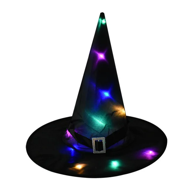 

Fashion Halloween Witch Hat Led Glowing Dark Led Witch Hat Hanging Halloween Party Hat Ornaments Colorful Glowing Hat
