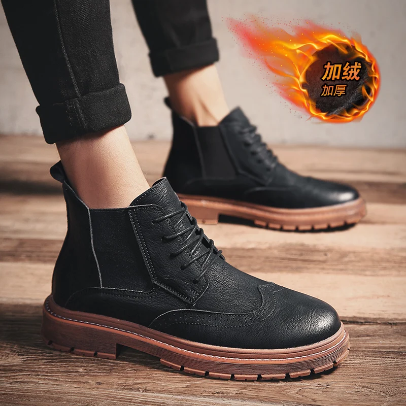 Зимние теплые бархатные мужские кожаные туфли Мужская модная свадебная обувь