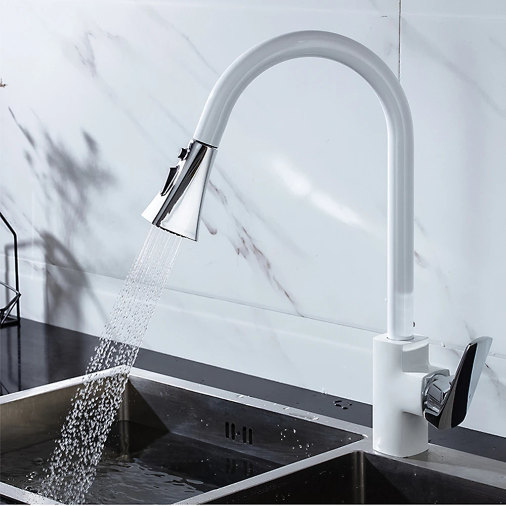 Новый кухонный кран Смеситель выдвижной смеситель белый 360 градусов вращение на