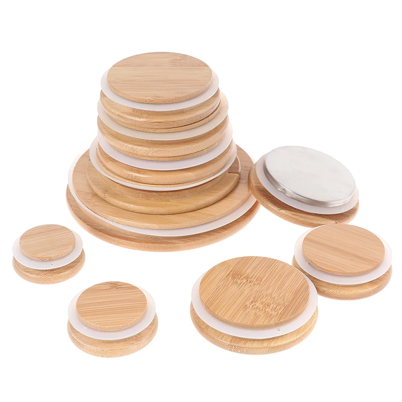 

1pcs Bamboo Lids Reusable Mason Jar Canning Caps Non Leakage Silicone Sealing Wooden Covers Drinking Jar Supplies