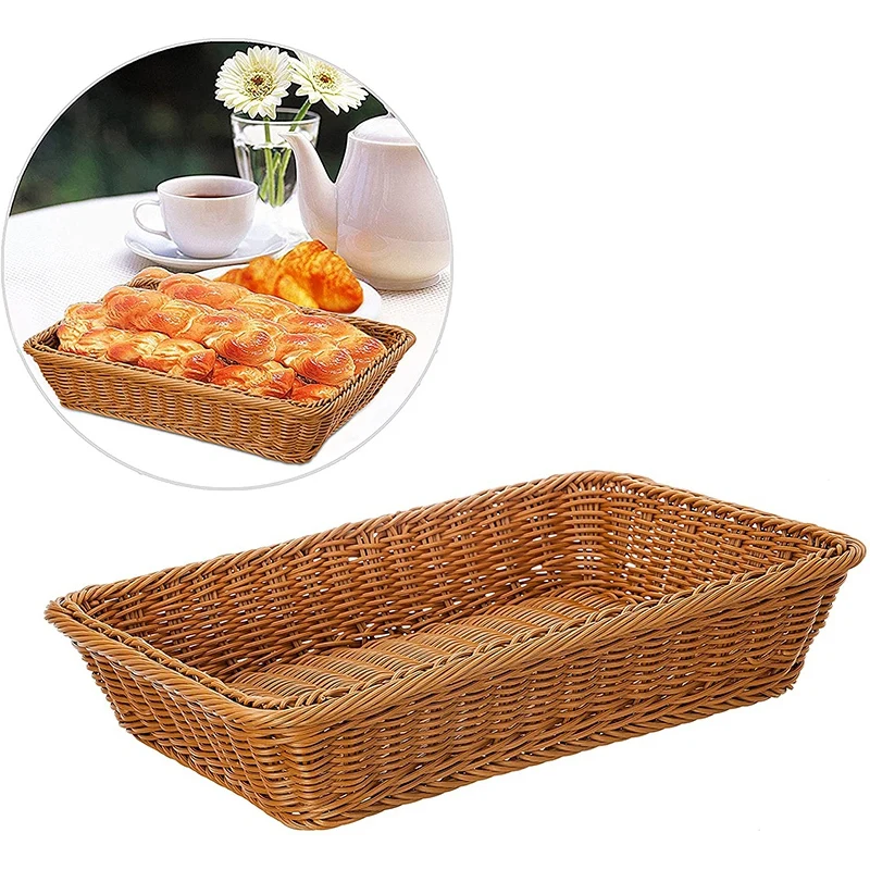 

PP Imitation Rattan Bread Basket Fruit Display Basket Plastic Woven Fruit Basket Fruit Packaging Basket