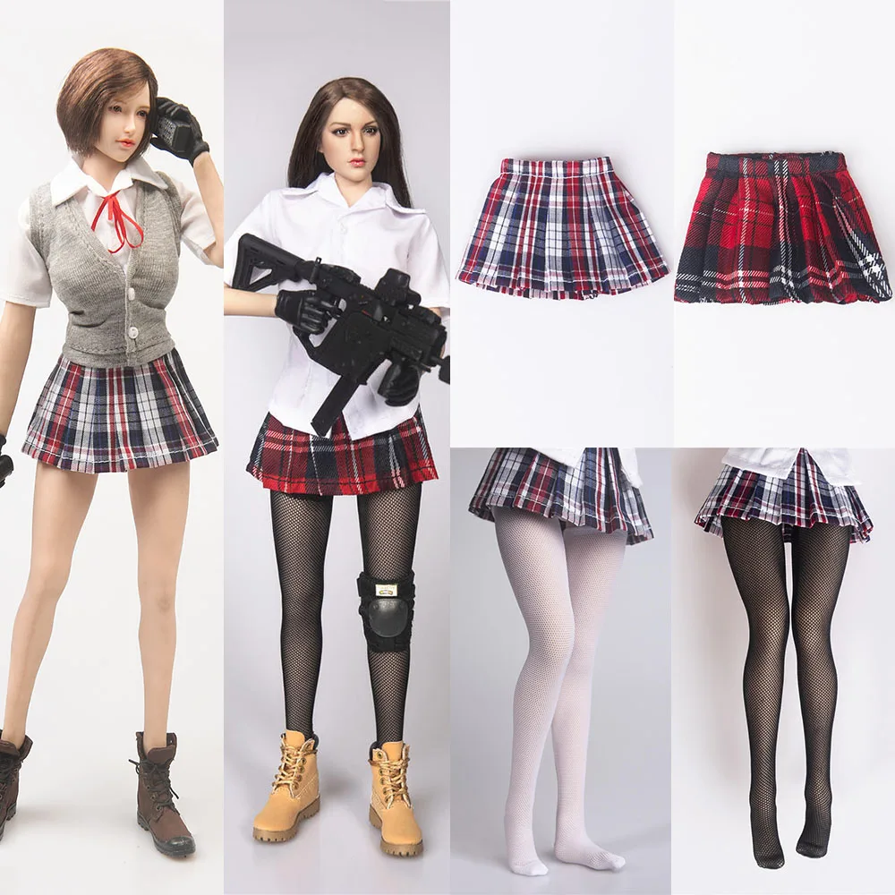 

1/6 Scale TYM126 Female Clothes Suit Student Plaid Skirt Stockings Shirt Knitted Back Set for 12 inch Woman Figure Body Model