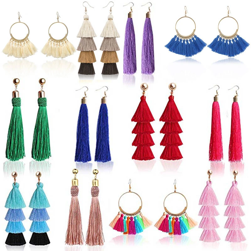 Ручная работа богемное золото длинная ниспадающая кисточка Серьги Для Женщин