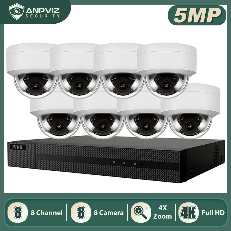 Anpviz 8CH 4K NVR 5MP 4X оптическая серая/белая POE IP камера комплект для домашней/уличной