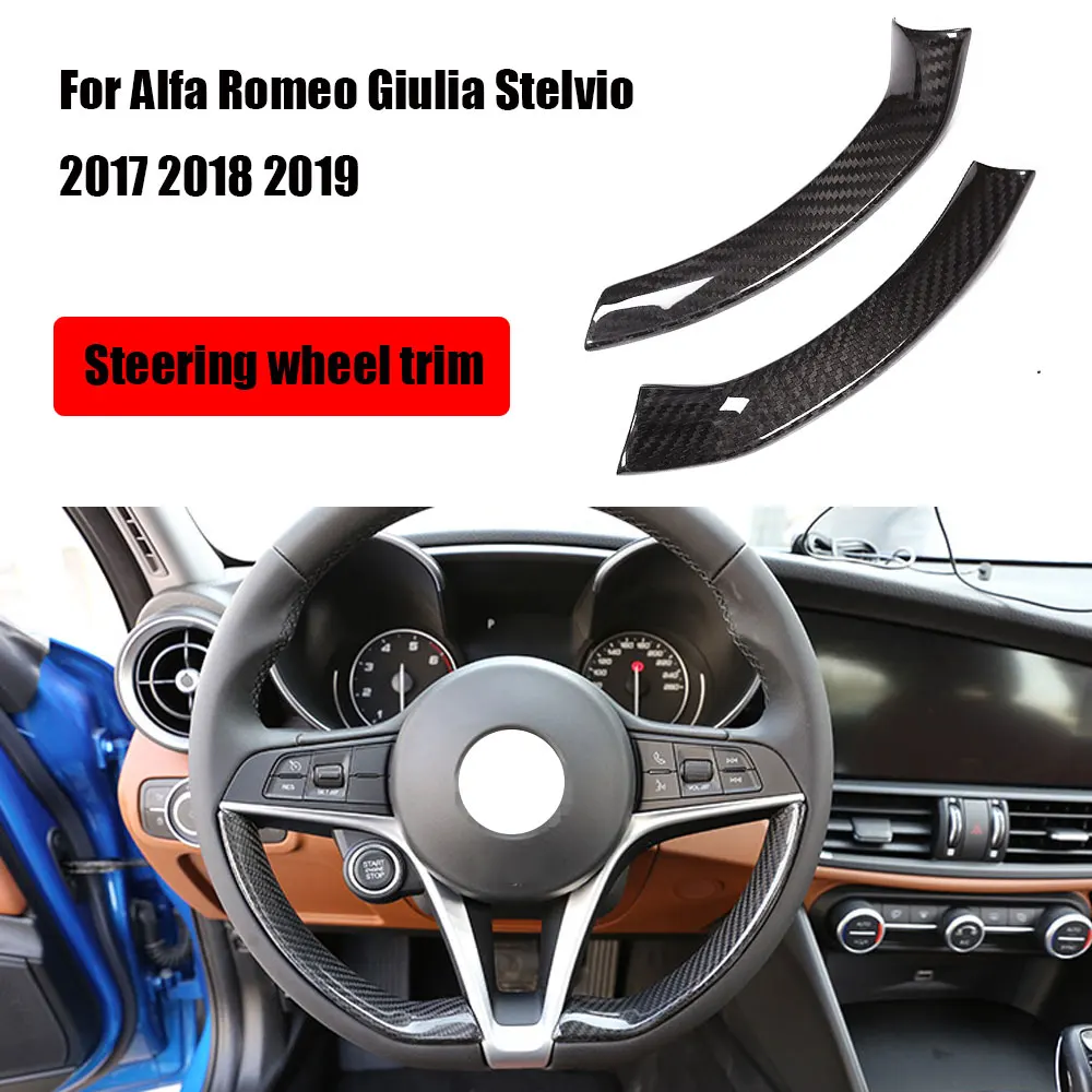 

For Alfa Romeo Giulia Stelvio 2017-2019 Steering Wheel Trims Real Carbon Fiber Steering Wheel Cover Decoration 3M Stickers