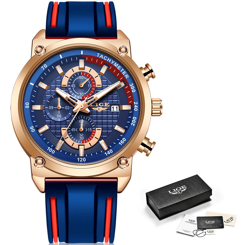 

LIGE New Creative Design Blue Watches Men Luxury Quartz Wristwatch Stainless Steel Chronograph Sport Men Watch Relogio Masculino