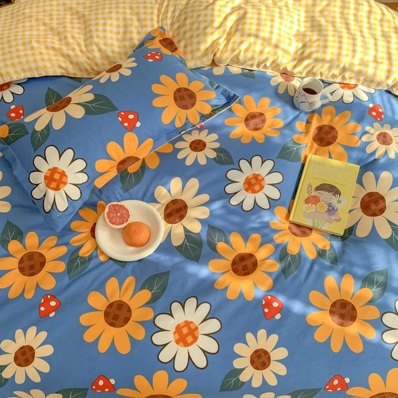 Комплект постельного белья с цветочным принтом милое мягкое стеганое одеяло