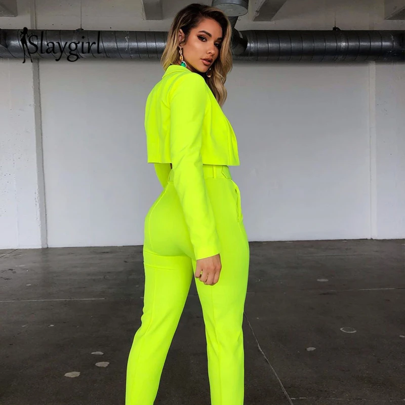 Slaygirl/ г., однотонный офисный Женский комплект 2 шт. комплект из двух предметов, топ и штаны OL, костюмы со штанами комплекты из 2 предметов сексуальный комплект из двух предметов