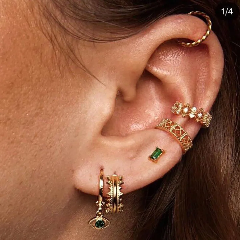 

Cao Shi Best-Selling New Style Occident Fashion 6-Piece Set Women's Ear Studs Ear Clip Copper Inlaid Zircon Ear Bone Stud Earrin