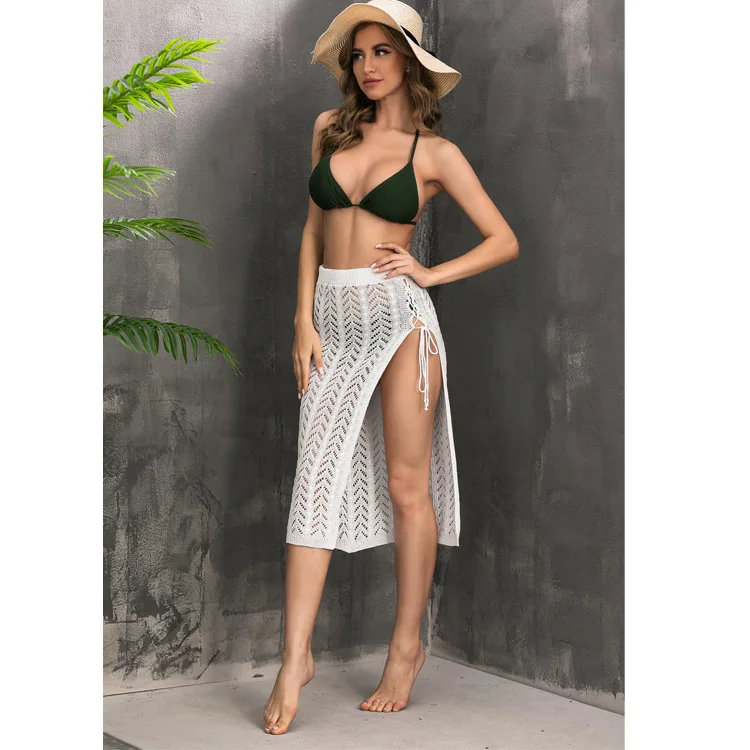 

Юбка-накидка вязаная женская, сексуальная пляжная юбка макси с разрезами по бокам
