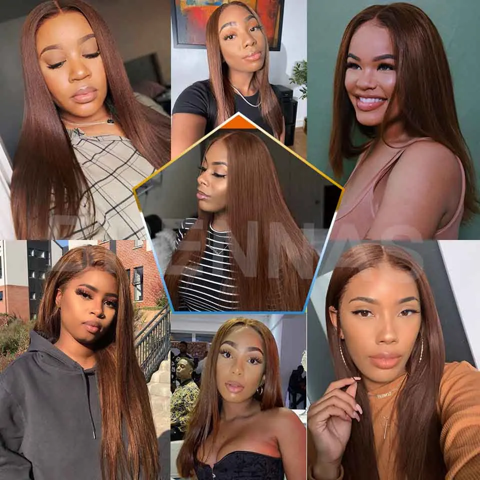 

Straight 4x4 Closure Lace Human Hair Wigs For Women Straight Brown Color 13X1 T Part Lace Wig Pre Plucked Brazillian Remy Hair