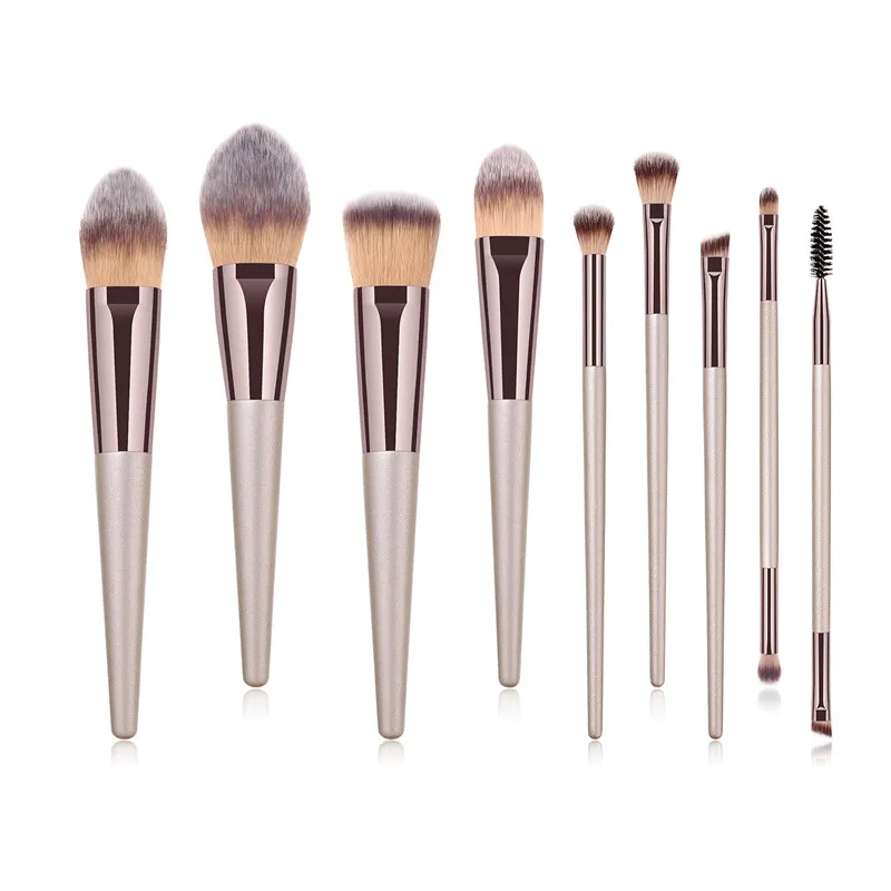 9pcs/set Makeup Brushes Set Champaign Gold For Powder Contour Blusher Eyeshadow Cosmetics make up brush Tools