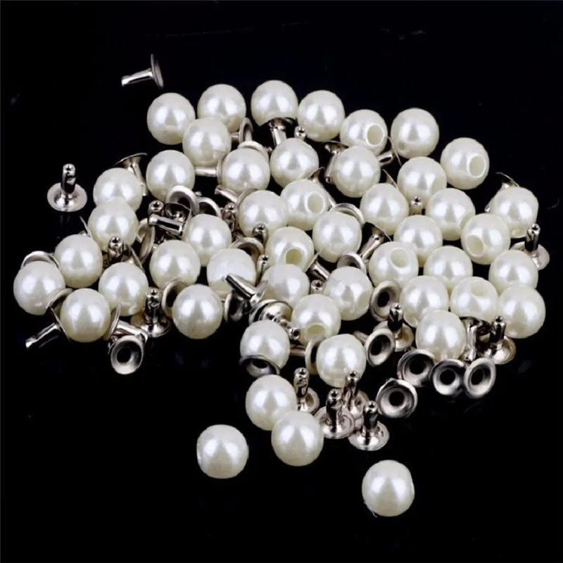 100 Rivet Pearls set 100 набор белые 6 мм жемчужные заклепки Запонки-бисер аксессуары DIY Свадебный декор кожаная сумка обувь украшения одежды - Цвет: 100 Rivet Pearls set