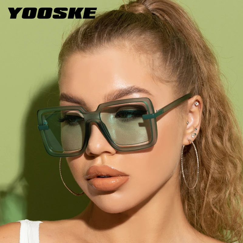 

Солнцезащитные очки YOOSKE в стиле ретро UV400 для мужчин и женщин, винтажные дизайнерские модные солнечные очки большого размера, с квадратными ...