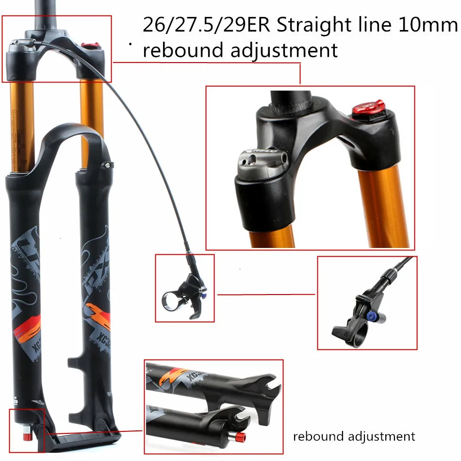 Велосипедная вилка MTB 26 27,5 29er дюймовая подвеска вилка, замок прямой конический через ось QR быстросъемная Регулировка отскока