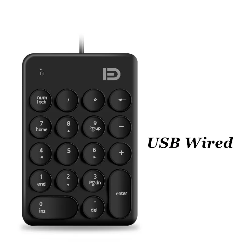USB Wired Black Беспроводная числовая клавиатура, клавиатура для учёта, безликая цифровая клавиатура с usb-номером, 18 клавиш, мини-цифровая клавиатура для портативных ПК - Цвет: USB Wired Black