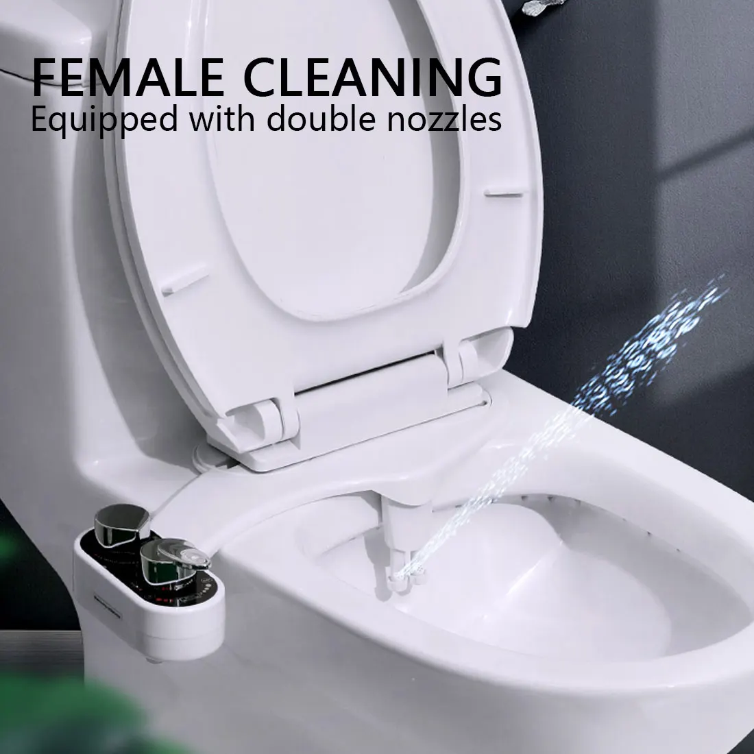 

Bidet Attachment Toilet Seat Dual Nozzles Frontal & Rear Wash Cold Water Personal Hygiene Ultra-thin Non-electric Self-cleaning