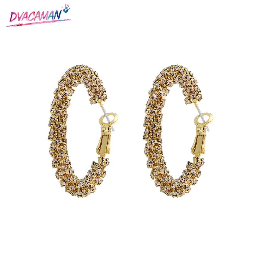 

Dvacaman Hyperbole Glass Stones Big Geometric Hoop Huggie Earrings for Women Gold Color Circle Copper Statement Earrings Jewelry