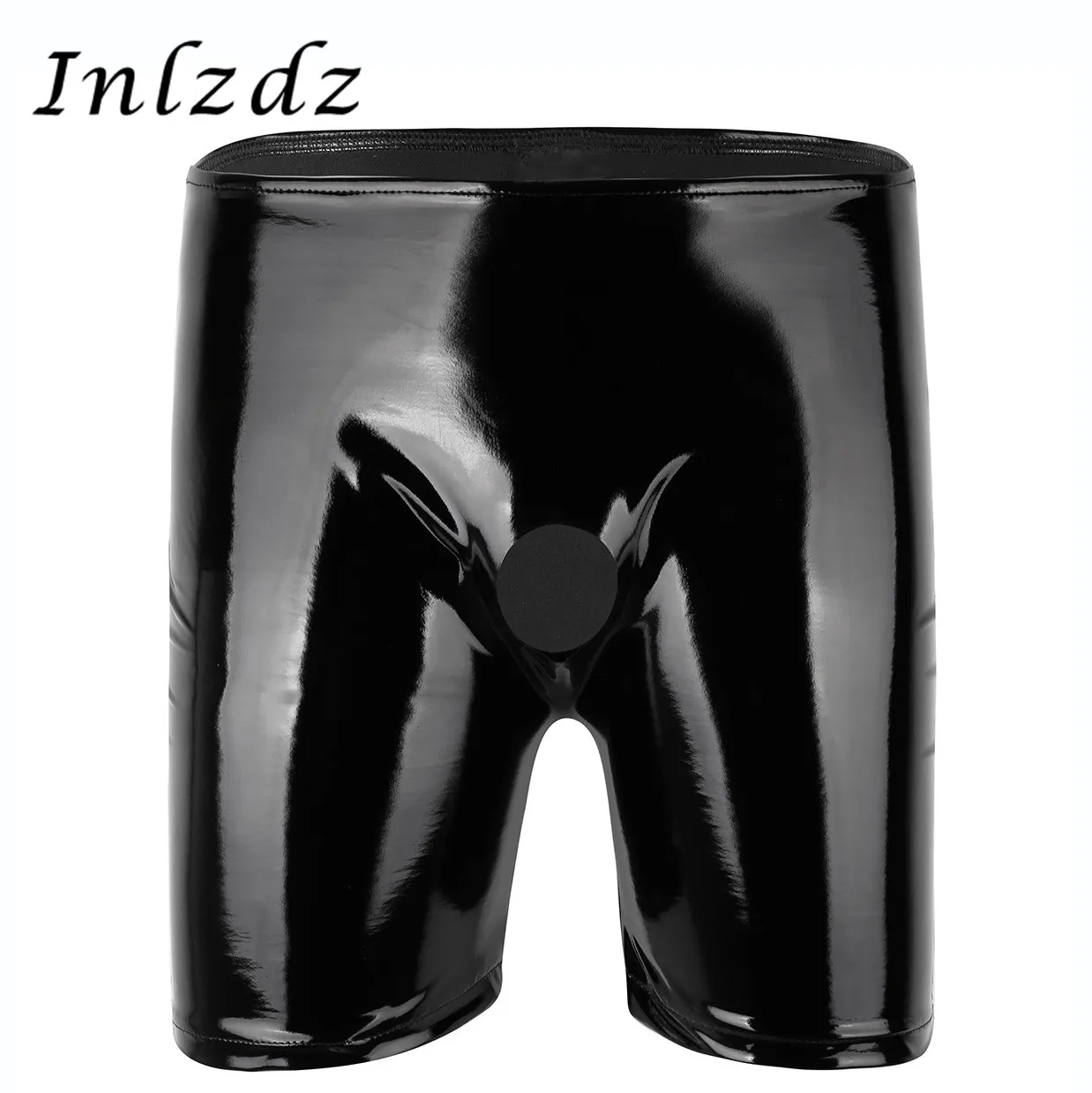 Нижнее белье мужское блестящее из лакированной кожи с отверстием для пениса