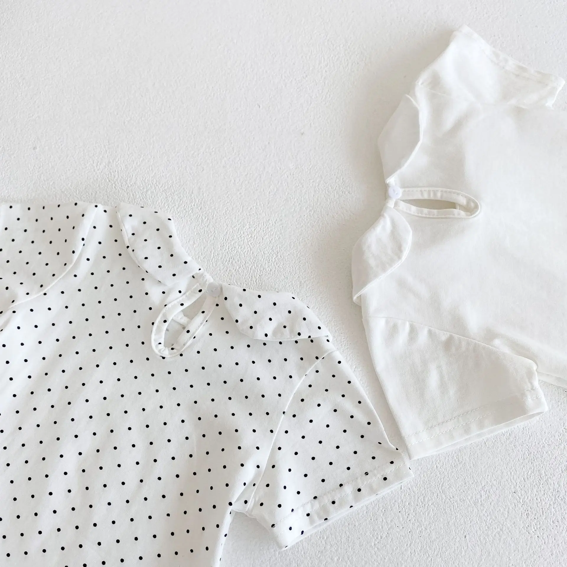 Peleles adorables para ni&ntilde;as peque&ntilde;as, Mono de algod&oacute;n de manga corta con cuello de p&eacute;talo para reci&eacute;n nacidos, ropa de una pieza-1