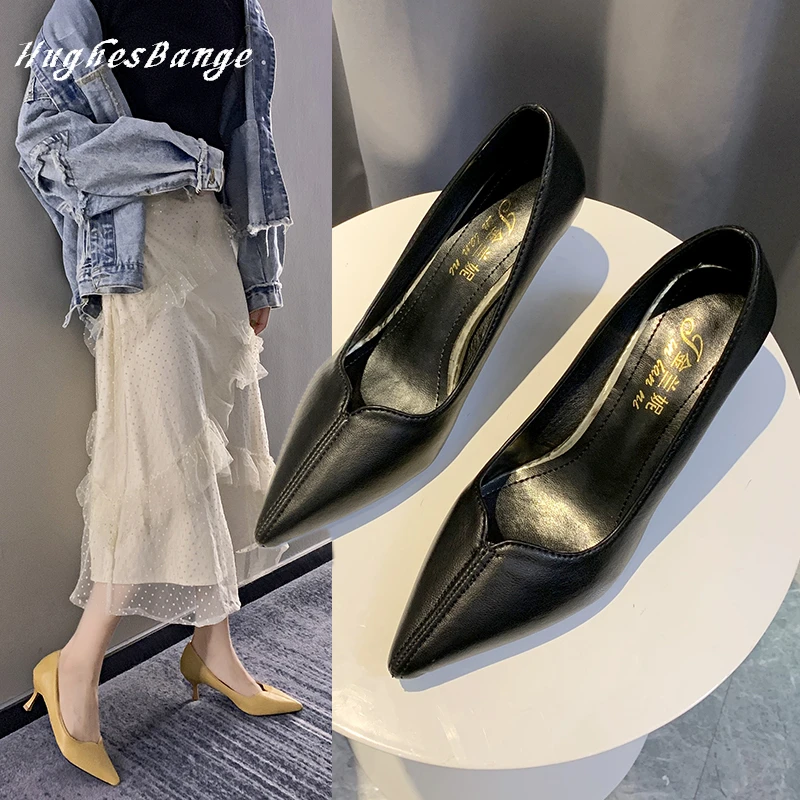 Высокая модная обувь тонкие пикантные туфли коллекция 2019 года сезон весна-осень