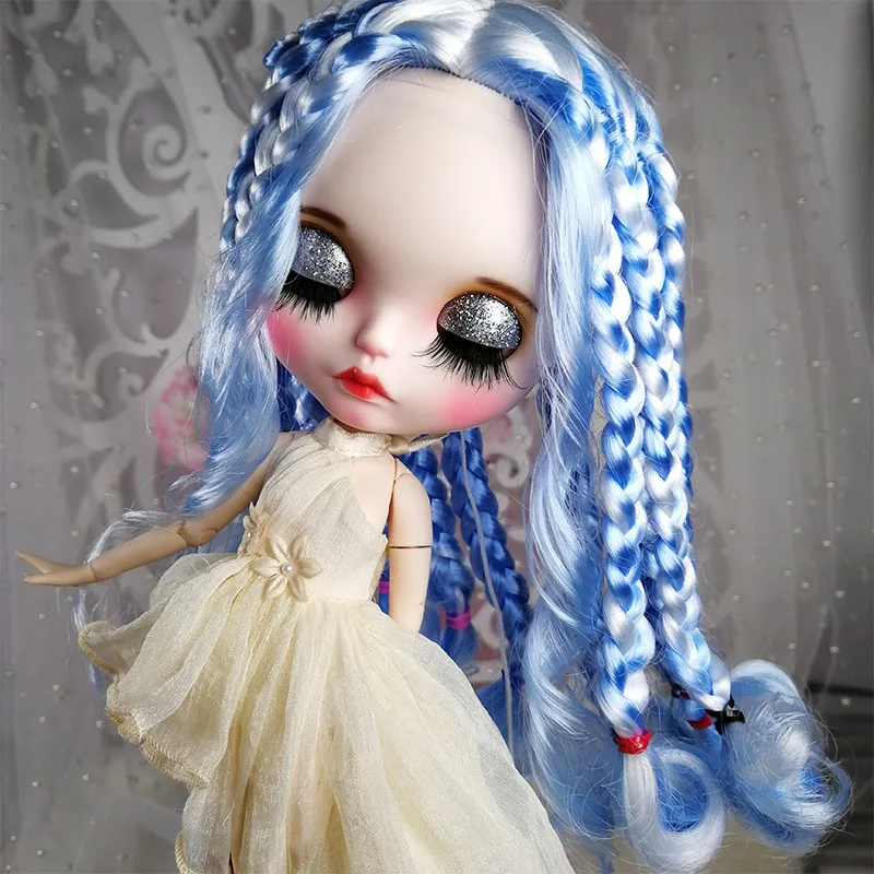 Blyth ICY 1/6 BJD Смешанное тело белые и синие волосы новая матовая белая кожа с бровями