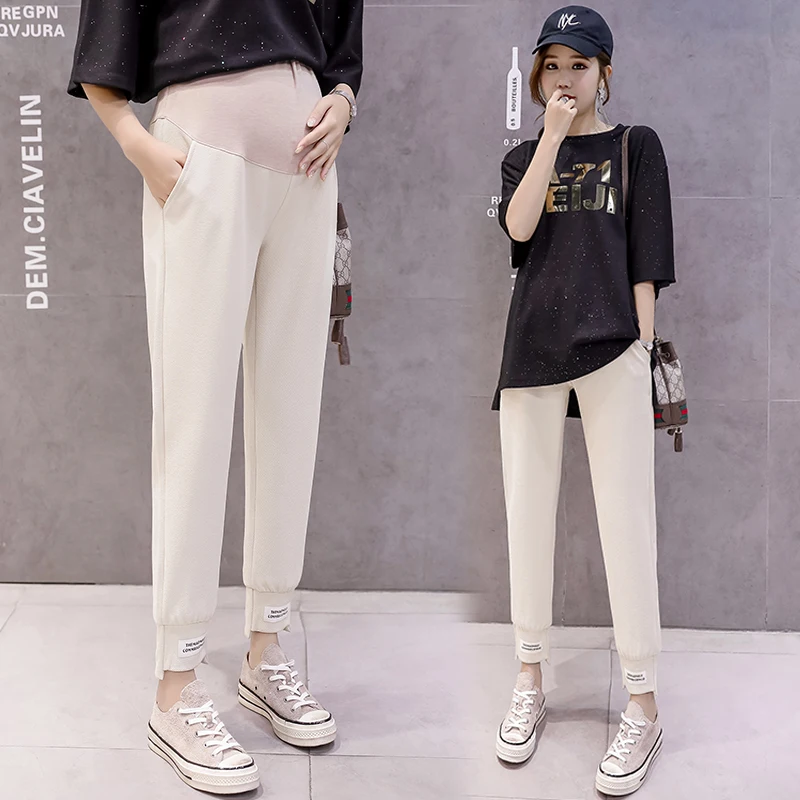 8235# Autumn Thin Maternity Pants High Waist Adjustable Belly Clothes for Pregnant Women Fall Spring Pregnancy Trousers | Мать и ребенок