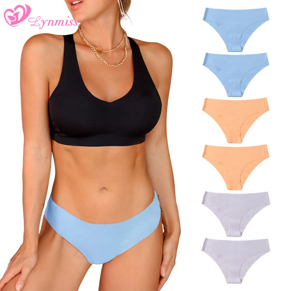 

Lynmiss Women Seamless Panties Briefs Sexy Lingerie Low Waist Female Underwear Ice Silk Underpants Breathable Comfortable Ladies