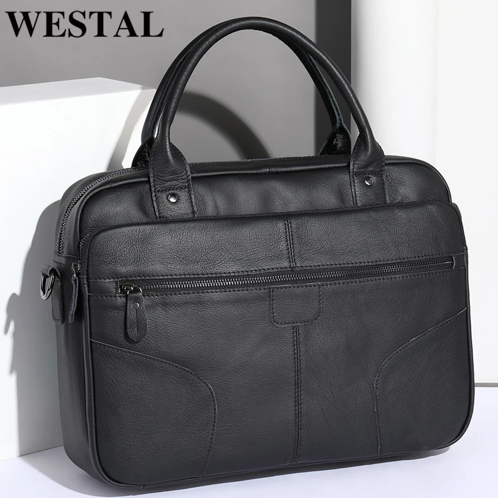 

WESTAL сумка мужская кожаная сумка для ноутбука для документов Мужские портфели из натуральной кожи деловые Офисные Сумки для мужчин 8628