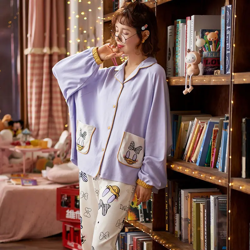 Cotton Pajamas for Women Spring and Autumn Lapel Thin Suit Autumn and Winter Ladies Long-sleeved Pajamas Home Wear Pajamas Women