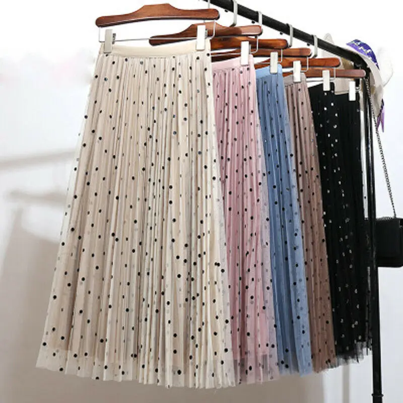 2019 осенние женские юбки модные Boho в горошек длинные с высокой талией Прозрачные