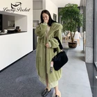 Женское зимнее однотонное меховое пальто с капюшоном, большие размеры, женская модная зеленая Толстая плюшевая куртка с большими карманами, теплые парки Jackes ZY18