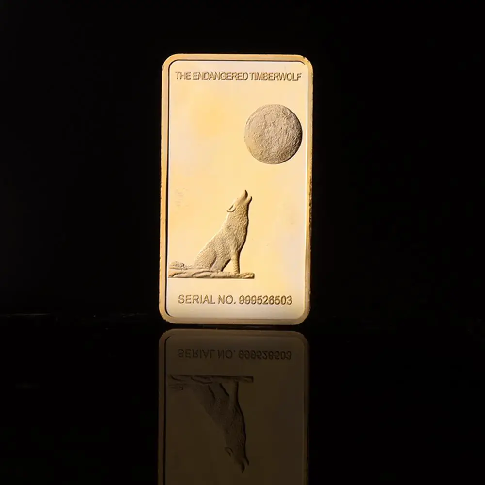 Striped Commemorative Coin Bar Gold Plated Wolf Pattern Ornaments Gift Souvenir Emulation Collection | Дом и сад