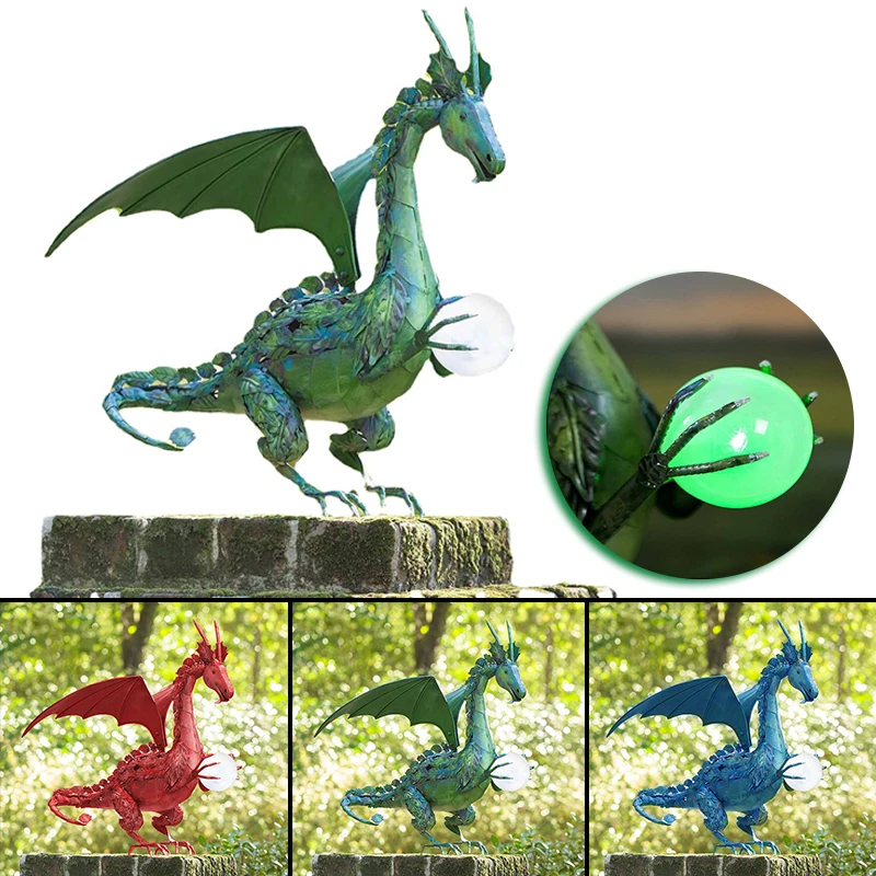 

Funny Green Dragon Statue with Solar Pearl Resin Crafts Ornaments for Fairy Garden View Courtyard Decoration садовые фигуры