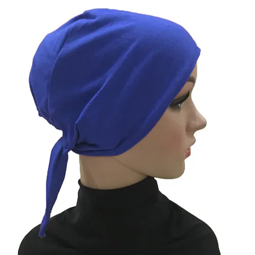 Blue Женская хлопковая шапка бандана под голову шапочка с шарфом головной убор мусульманская внутренняя шапка после химиотерапии исламские арабские шапочки Skullies Повседневная - Цвет: Blue